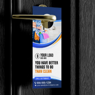 Aviso De Porta Serviço de Limpeza de Casa de Laranja Azul