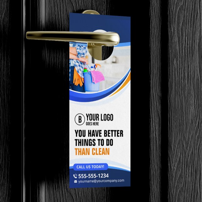Aviso De Porta Serviço de Limpeza de Casa de Laranja Azul (Criador carregado)
