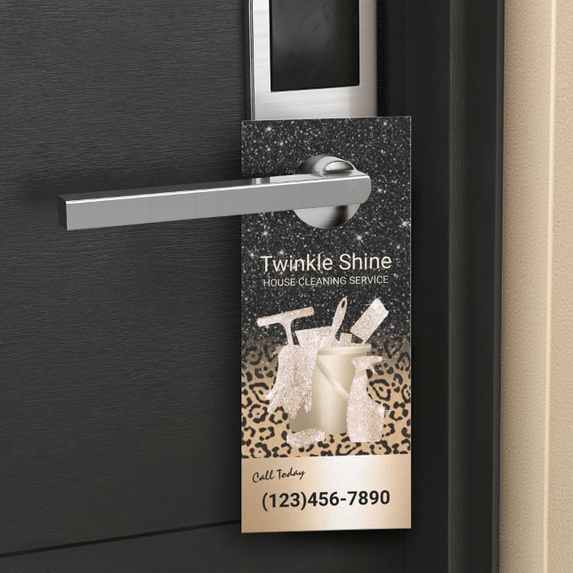 Aviso De Porta Serviço de Limpeza de Casa Moderno Preto e Dourado (Criador carregado)