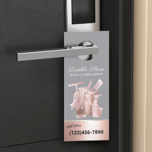 Aviso De Porta Serviço de Limpeza Moderna Rosa