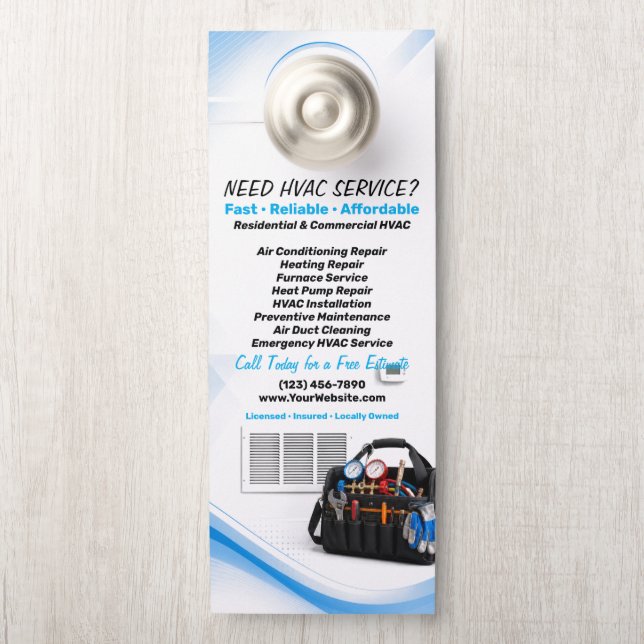 Aviso De Porta Serviço de Reparo de Aquecimento e Refrigeração de (Na maçaneta)