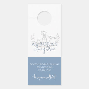 Aviso De Porta Serviço Moderno de Limpeza de Casa Azul e Empregad