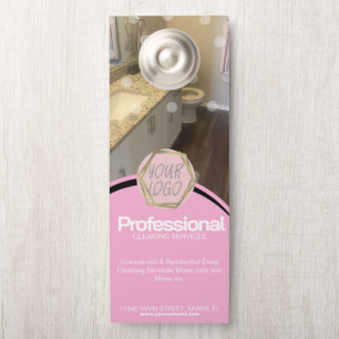 Aviso De Porta Serviços Modernos de Limpeza Profissional Rosa