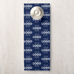 Aviso De Porta Seu logotipo ou imagem repetida padrão Azul-mari