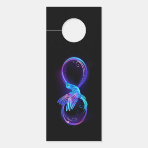 Aviso De Porta Símbolo Neon Infinity com Hummingbird brilhante