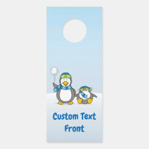 Aviso De Porta Snowballing Pinguins Door Hanger