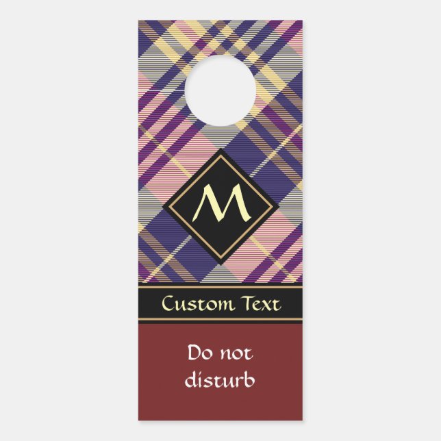 Aviso De Porta Tartan roxo, Dourado e azul (Frente)