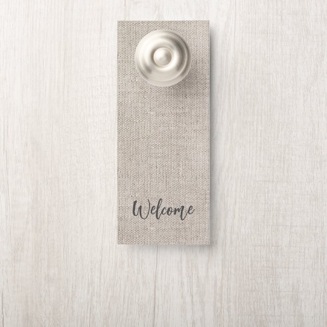 Aviso De Porta Tecido Linen SAUDAÇÃO/PRIVACIDADE (Na maçaneta)