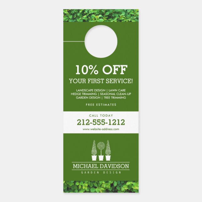 Aviso De Porta Topiary Trio Gardener Landscaping Verde/Branco (Frente)