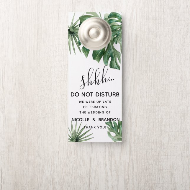 Aviso De Porta Tropical wedding leaves and palms do not disturb (Na maçaneta)