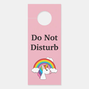 Aviso De Porta Unicórnio e Arco-íris com Nuvens Kawaii