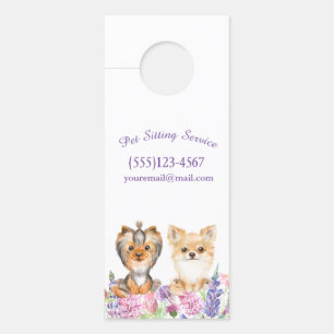 Aviso De Porta Watercolor Floral Dog Pet Sitting Grooming Service