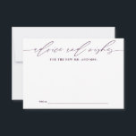 Aviso Roxo para o Cartão de Guarda-Estoque dos Rec<br><div class="desc">Essas cartas maravilhosamente projetadas oferecem uma maneira única de os convidados do casamento compartilharem seus conselhos e desejos sinceros com a noiva e o noivo. Ideal para adicionar um toque pessoal ao seu dia especial, essas cartas garantem que as manobras sejam apreciadas para o casal feliz. Perfeito para recepções de...</div>