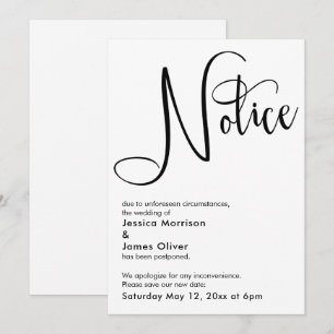 Aviso Simples Elegante Adiado Cartão de Casamento