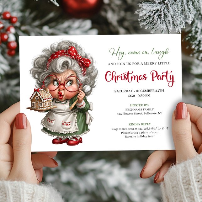 Avó Cômica Mal-Humorada Convite Alegre para Festa  (Grumpy Comic Grandma Cheerful Xmas Party Invite)