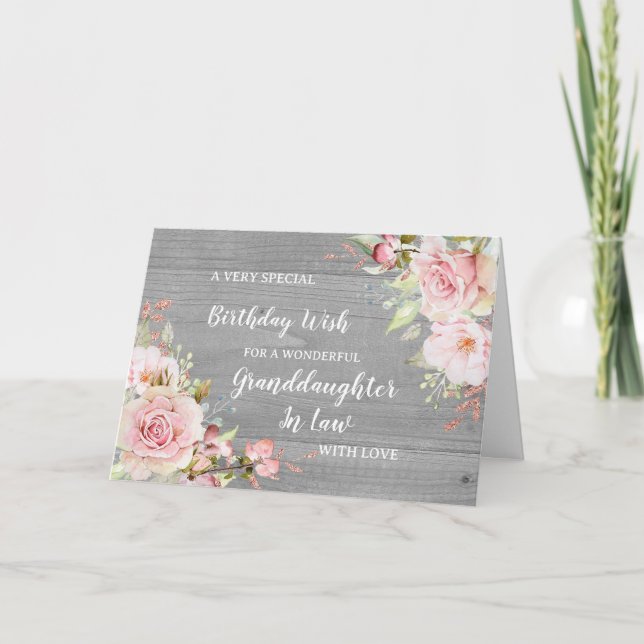 Avô De Flores Rosa No Cartão De Aniversário De Lei (Frente)
