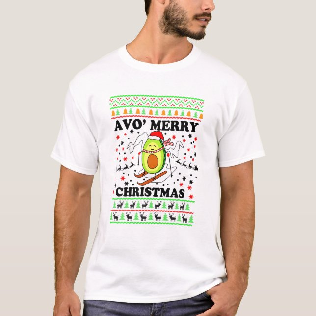 Avo Feliz Natal Engraçado Suéter Feio Avocado Ski (Frente)