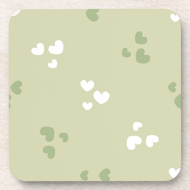 Avocado Green Love Hearts Porta copos (Frente)