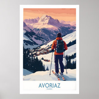Avoriaz França Impressão de Arte de Esqui Cartaz d