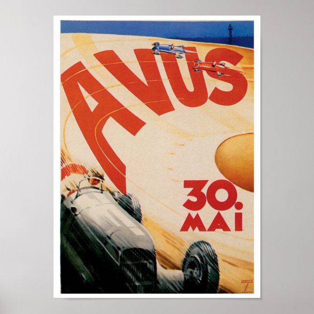 Avus Race Cars Automobile Vintage Ad Art Poster (Frente)