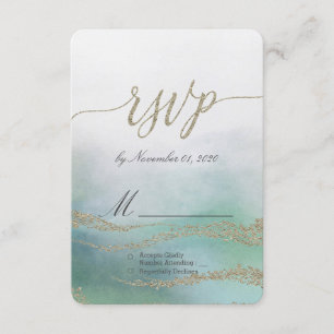 Awash Elegant Watercolor no Ocean Wedding RSVP