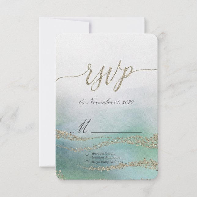 Awash Elegant Watercolor no Ocean Wedding RSVP (Frente)