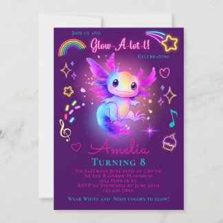 Axolotl Aniversário Convite Neon Glow Axolotl