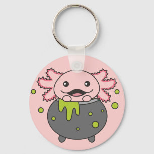 Axolotl Happy Halloween Cauldron Bat Chaveiro
