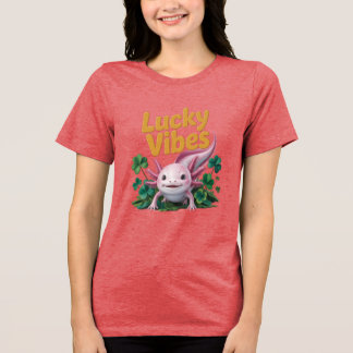 Axolotl Lucky Vibes Cute Pink T-Shirt Design