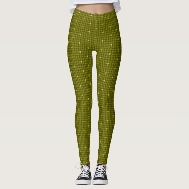 Azeitona com Leggings Houndstooth Douradas (Frente)