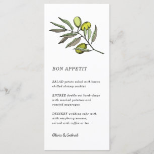 Azeitona Verde. Menu de casamento simples e modern