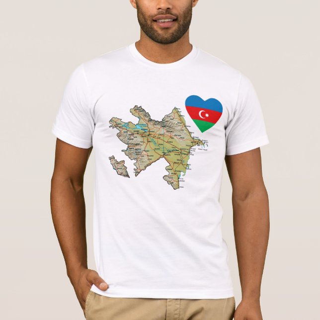 Azerbaijão Flag Heart and Map T-Shirt (Frente)