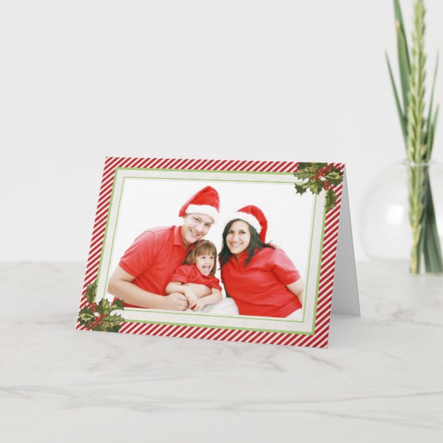 Azevinho e listras que dobram o cartão de Natal (Frente)