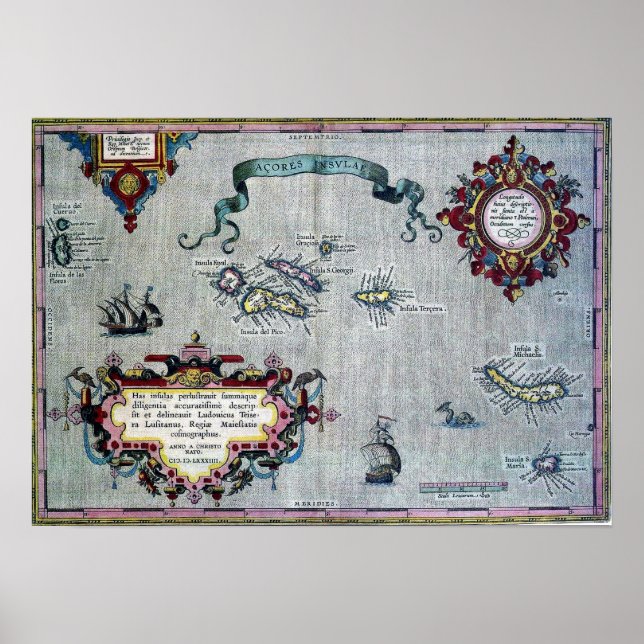 Azores Historic Map Poster (Frente)