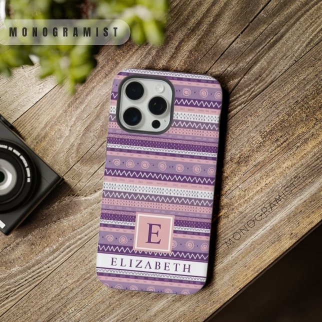 Aztec branco roxo, rosa claro e escuro, personaliz (Customizable Light Dark Pink Purple White Aztec iPhone Case)