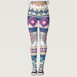 Aztec rosa mistura leggings femininas