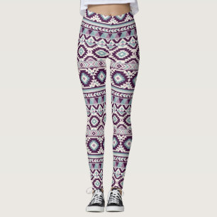 Aztec roxo mistura leggings femininas