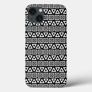 Aztec triângulos+quadrados branco-padrão em preto