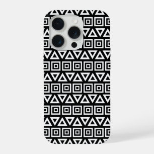 Aztec triângulos+quadrados branco-padrão em preto