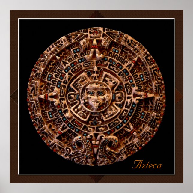 "AZTECA" Calendário Solar Maia Impressão de Arte (Frente)