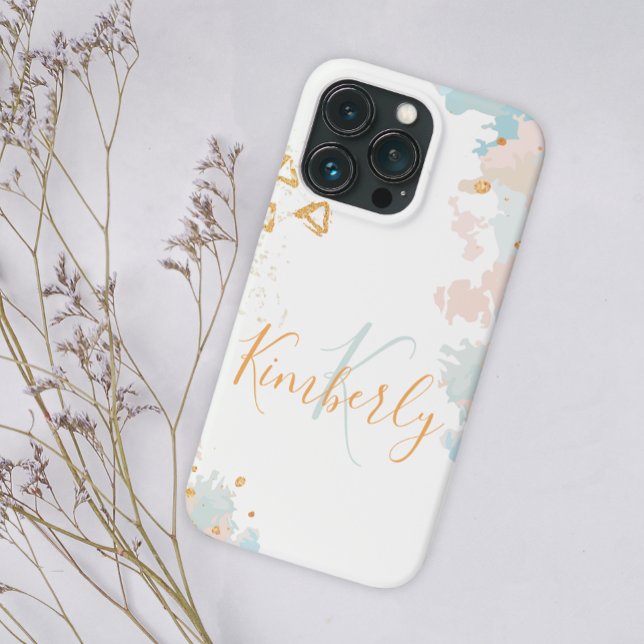 Azul Abstrato Marble Dourado Monograma (Criador carregado)