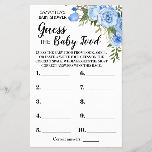 Azul, adivinha o cartão de jogo da chá da comida b (Frente)