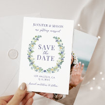 Azul amarelo floral Guardar o convite de fotografi