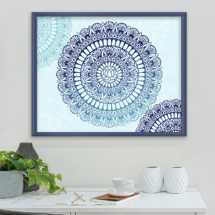Azul Aqua Lotus Henna Mandala Impressão