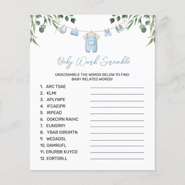 Azul, Azul, Laundry Jogo de Palavras (Frente)