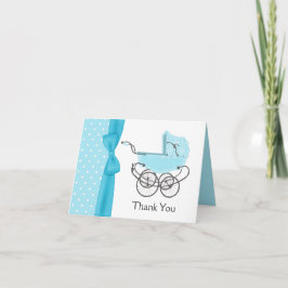 Azul Baby Pram Obrigado Cartão Nota