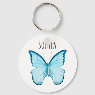 Azul Borboleta Personalizada Nome Modelo Chaveiro