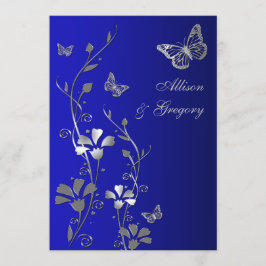 Azul, Borboletas Florais Silver Convite De Casamen