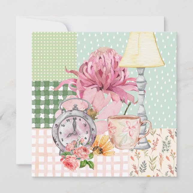 Azul botânico de fundo de aquarela branca (Frente)