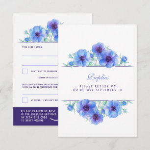 Azul branco anêmona floral casamento QR resposta R